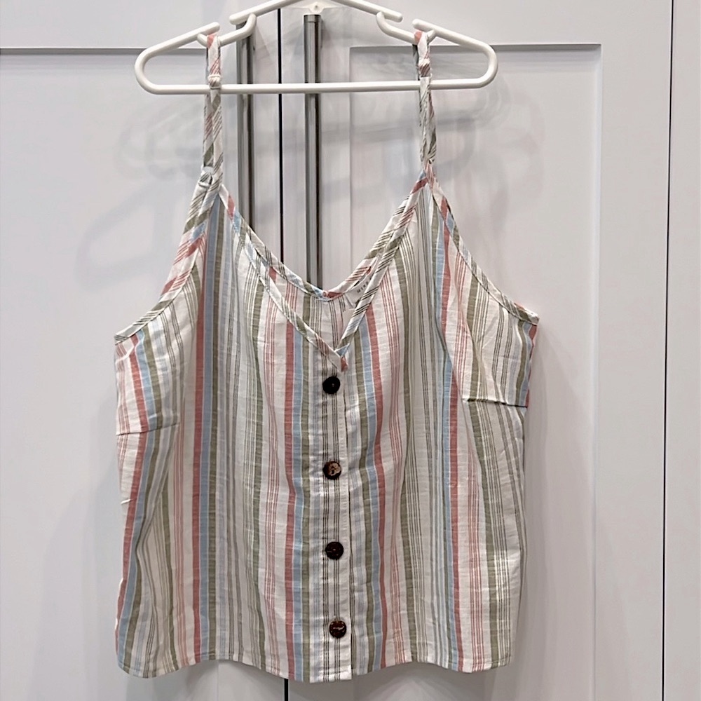 A’ GACI Mind Code Striped Adjustable Flowy Button Front Sleeveless Tank
